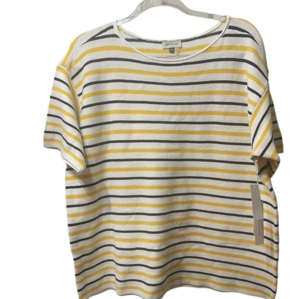Court & Rowe Yellow White Stripe Silk Cotton 2X Nautical Preppy Summer Top NWT